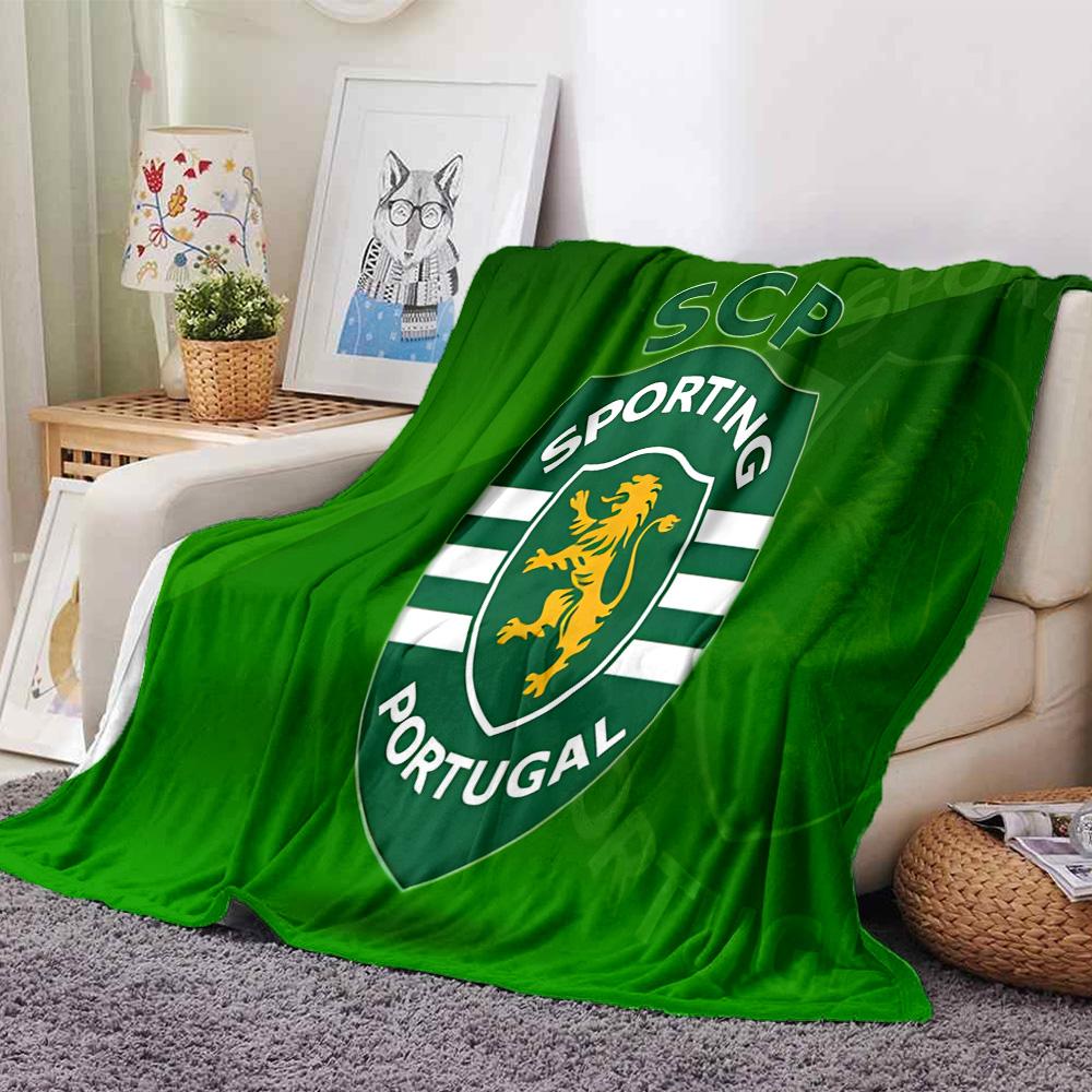 Sporting Portugal Crest Flannel Blanket, Soft Polyester, Modern Design, All-Season for Camping, Travel, Gifts for holidays or birthdays