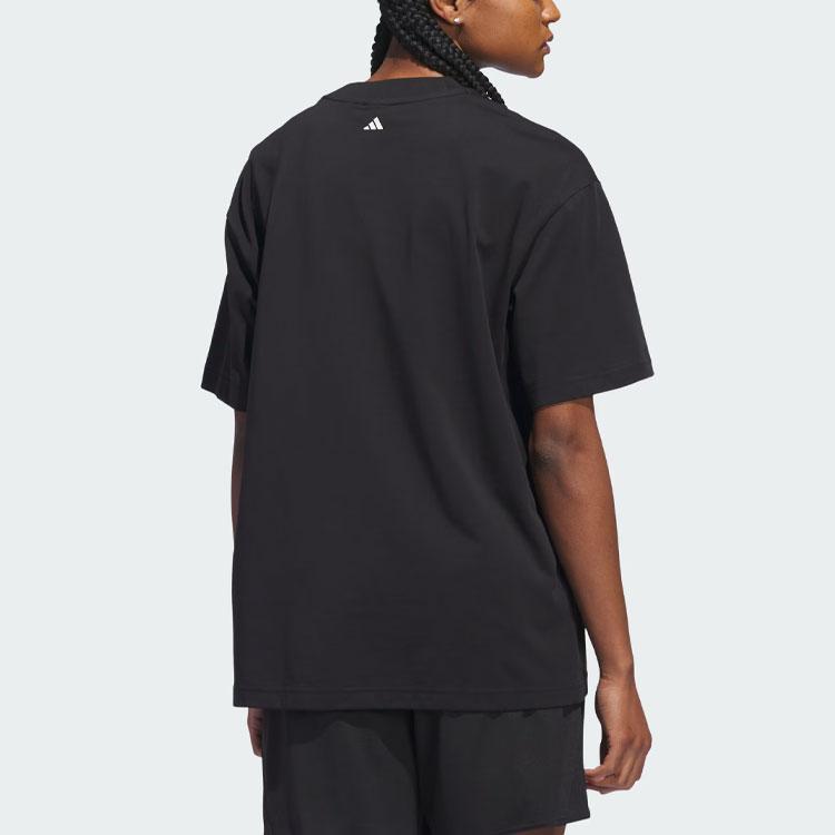 Adidas Свободная баскетбольная футболка с коротким рукавом и принтом логотипа в виде буквы, женские топы черного цвета IT9941