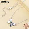 WOSTU 925 Sterling Silver Colorful Butterfly Charm Necklace Spring Jewelry Gift For Cute Insect Chain Necklace Birthday Gift