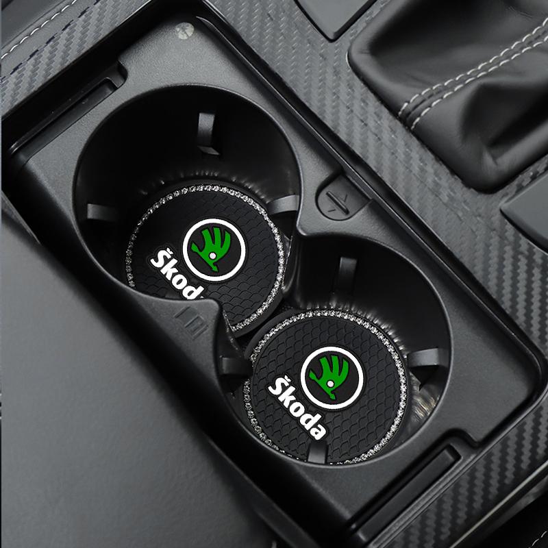bqfhy4 1/2pcs Non-slip Car Water Cup Pad Diamond Bottle Holder Coaster For Skoda Octavia MK2 MK3 2 3 A7 Fabia Karoq Kodiaq Rapid