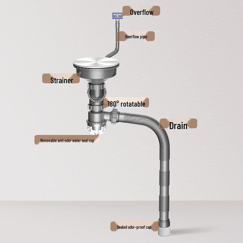 Комплект слива для кухонной раковины из нержавеющей стали 304