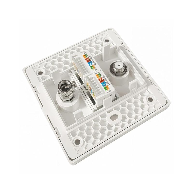 4Port Multimedia Wall Plate For TV9.5 RJ45 F Connectors Easy Direct Plugs No Solder Installation 86mm Wall Mount Panel