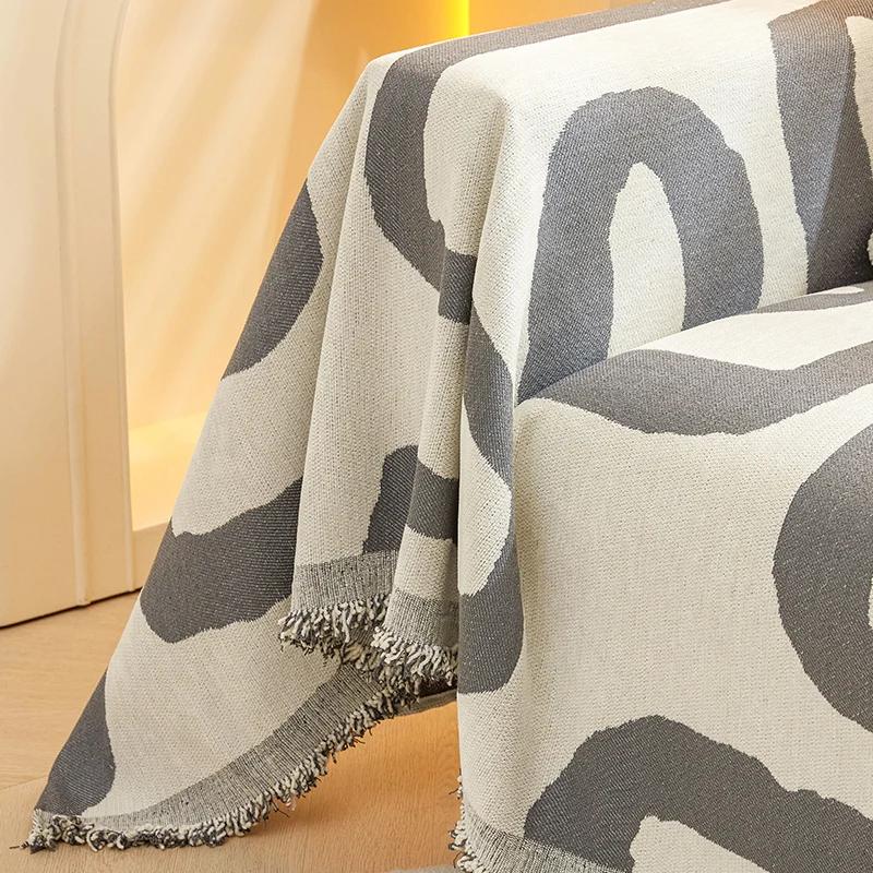 Чехол для полотенца на диван с простым линейным узором, двусторонний чехол для дивана из шенилла, чехол для дивана в гостиную на 1/2/3/4 места, универсальный, четыре сезона