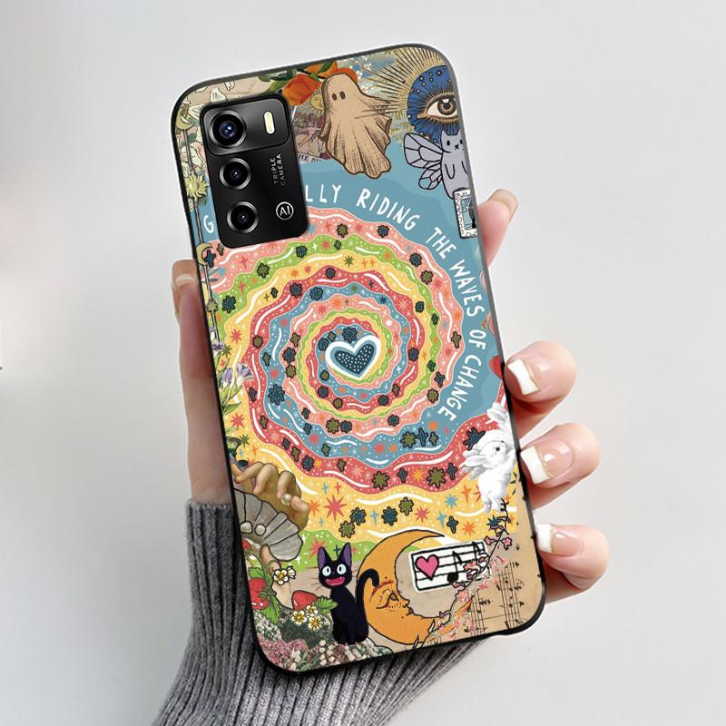 Casing For ZTE Blade A72 4G V40 Vita Phone Case Shell Aesthetic Cute Cat Astronaut Fashion Matte Black Protective Soft TPU Cover