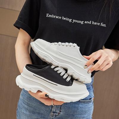 McQueen маленькие белые туфли женские новые туфли-полушлепанцы с закрытым носком на платформе маффин из парусины женские для улицы в наличии