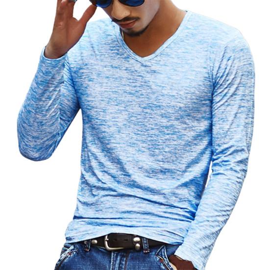 Мужская рубашка с длинным рукавом и эластичным верхом с V-образным вырезом на осень