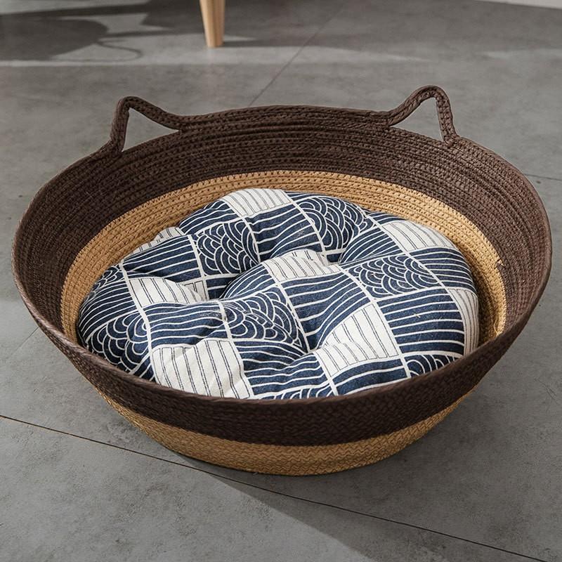 Весенне-летний кошачий гамак, летнее спальное прохладное гнездо, коврик ручной работы из соломы, плетеное гнездо для кошек, гнездо для кошек из ротанга