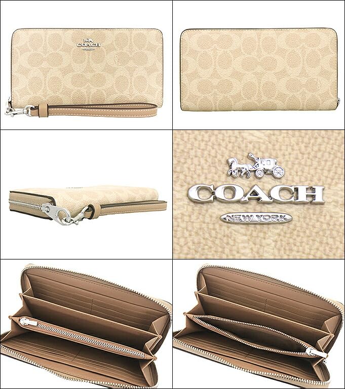 Coach Кошелек FCW778 CW778 Sand x Taupe Signature из кожи с покрытием, длинный кошелек на молнии [Coach] (Длинный кошелек) (с ремешком) Для женщин [Товар на выходе]