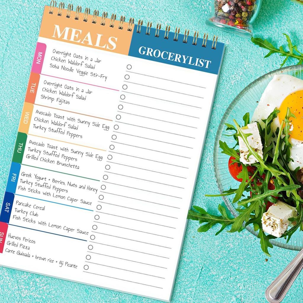 Weekly Meal Planner and Grocery List - 50 Undated Sheets Planning Pad for Organized Daily Menu, Tear-Off Notepad for Convenient Shopping