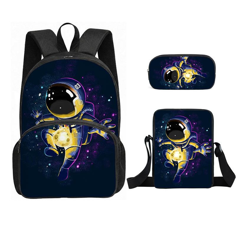 Classic Popular astronaut space 3D Printed 3pcs/Set pupil School Bags Laptop Daypack Backpack Inclined shoulder bag Pencil Case