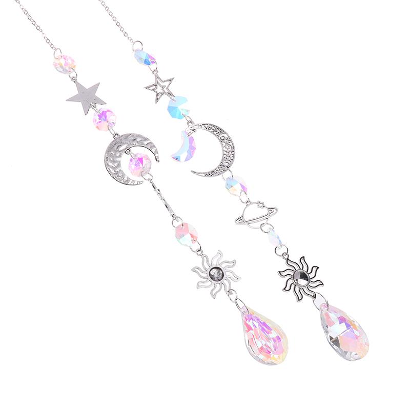 1Pc Crystal Wind Chime Moon Sun Star Catcher Diamond Prisms Pendant Dream Catcher Rainbow Hanging Drop Home Windchime
