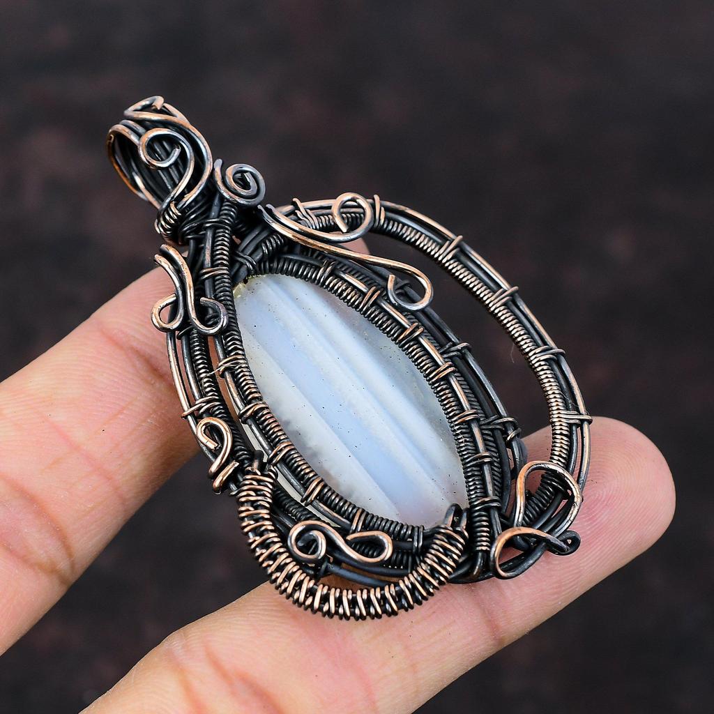 Ботсвана Агат Кулон Медная Проволока Обернутый Драгоценный Камень Ювелирные Изделия Кулон Ручной Работы Медный Кулон Совершенно Новые Ювелирные Изделия Проволока Обернутый Подвеска Для Подарка