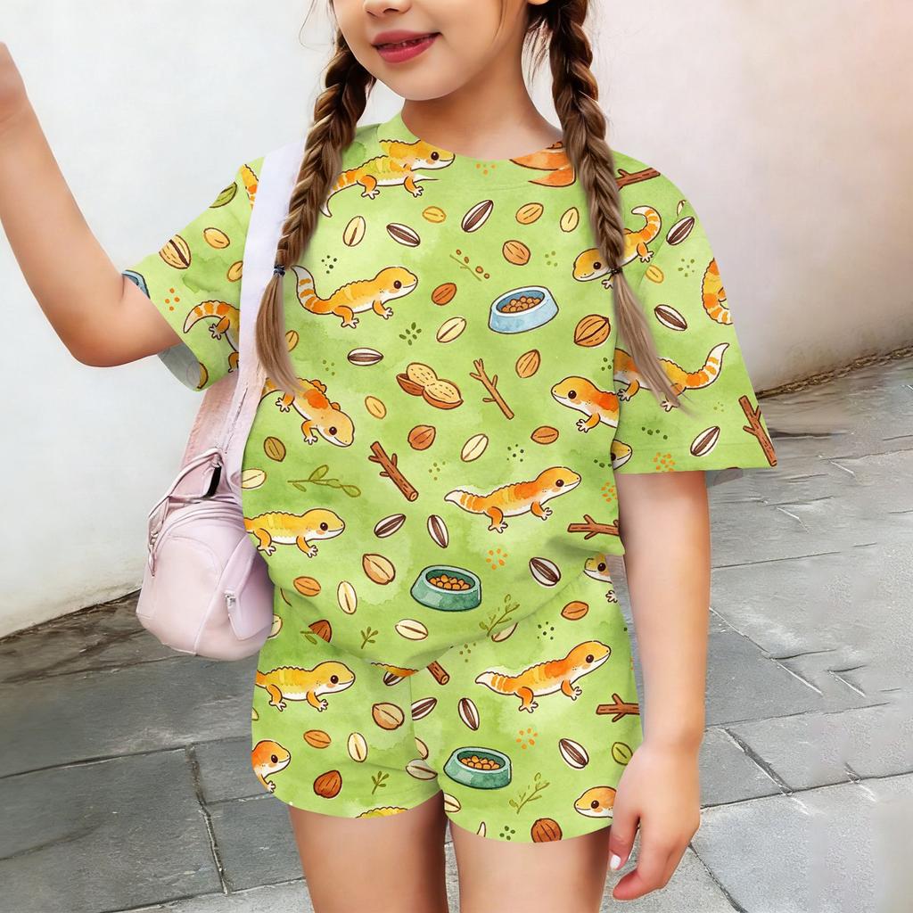 Kids Casual Short Sleeve Top and Shorts Set Animal Print Lightweight Comfortable Summer Outfit for Boys and Girls