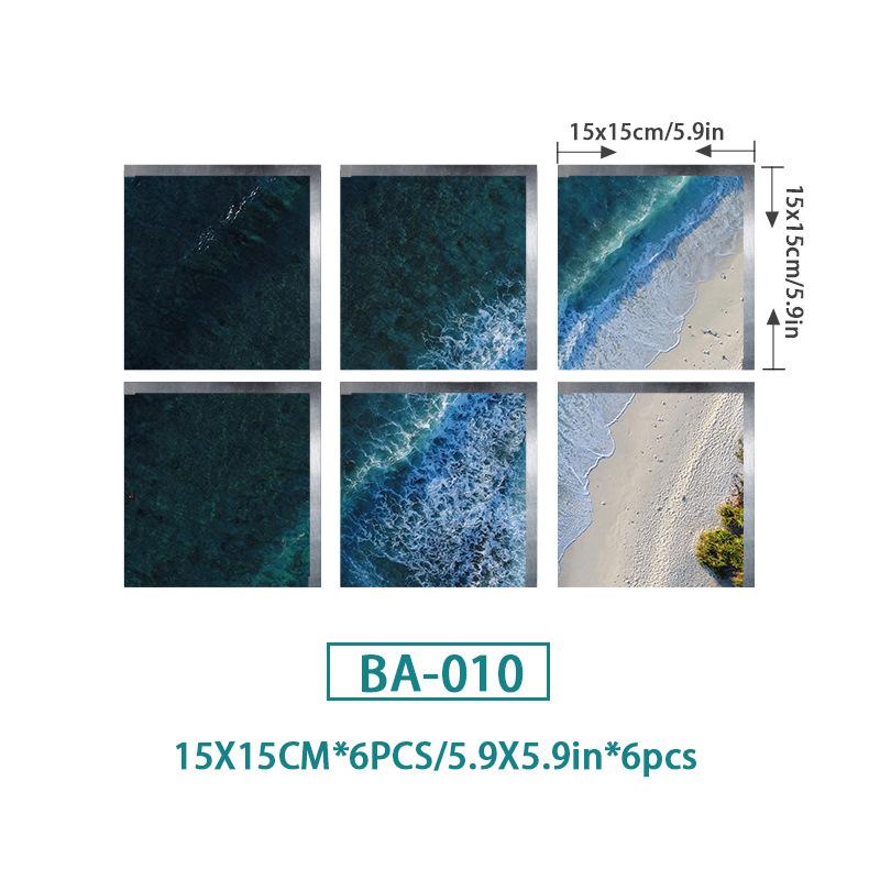 6PCS Ocean Wave Bathtub Sticker Non-slip Waterproof 3D Effect Self-adhesive Bathroom Decal PVC Removable Decorative Mural 15x15cm