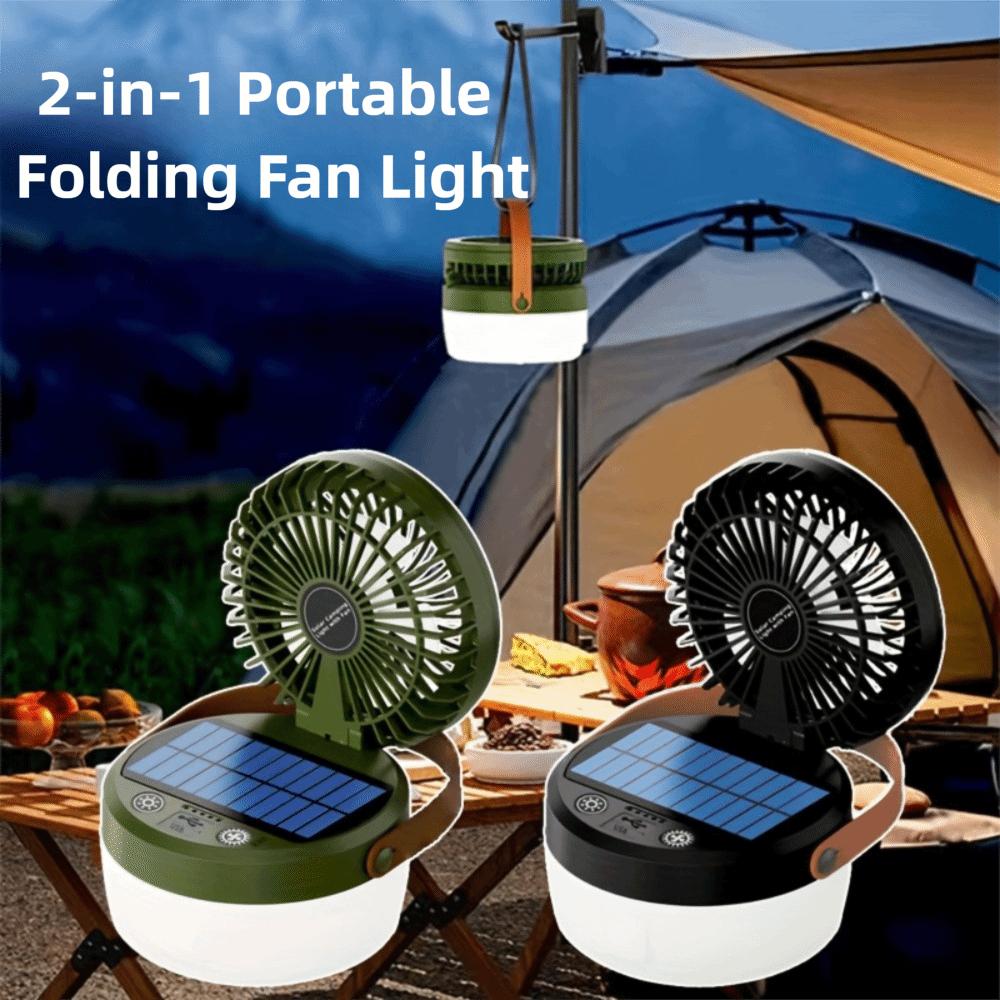 USB Rechargeable/Solar Portable Folding Fan Light Multi Functional Tent Hanging Lantern Travel