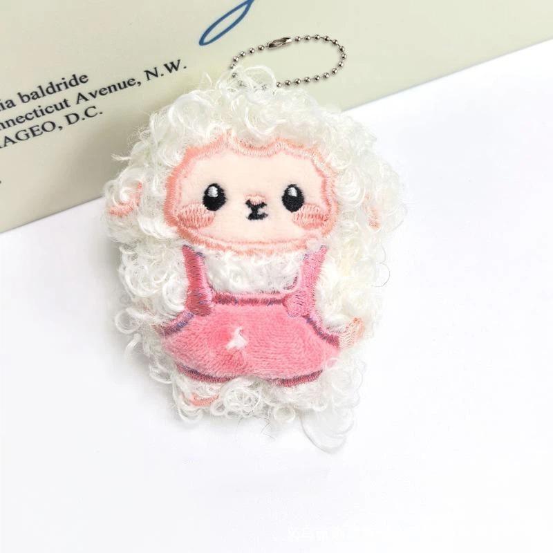Fluffy Plush Sheep Keychain Soft Curly Fur Adorable Overalls Design Backpack Pendant for Daily Key Bag Decoration