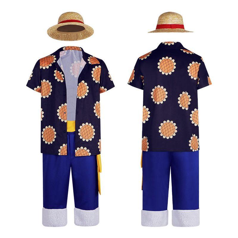 Косплей наряд One Piece в стиле Луффи, повседневная рубашка с коротким рукавом подсолнух, костюм для косплея, наряд для сценического выступления