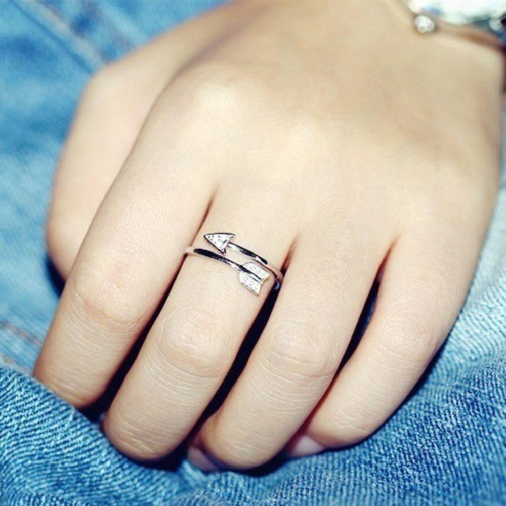 Trendy Open Toe Ring Arrow Heart Design S925 Silver Plated Adjustable Finger Ring for Women
