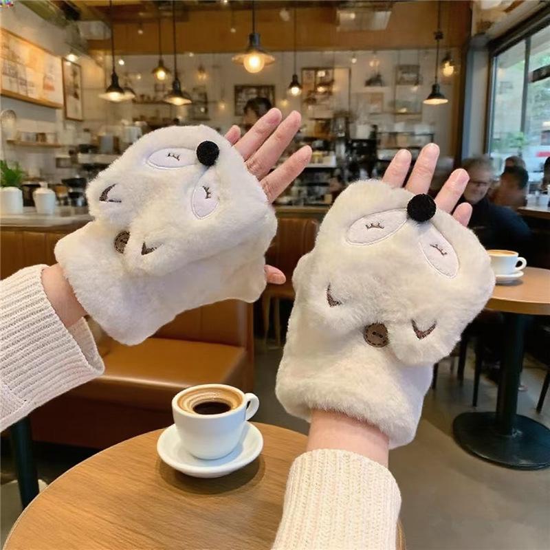 Плюшевые перчатки-лапы медвежонка: Мягкие, теплые и милые перчатки без пальцев для женщин и студентов.