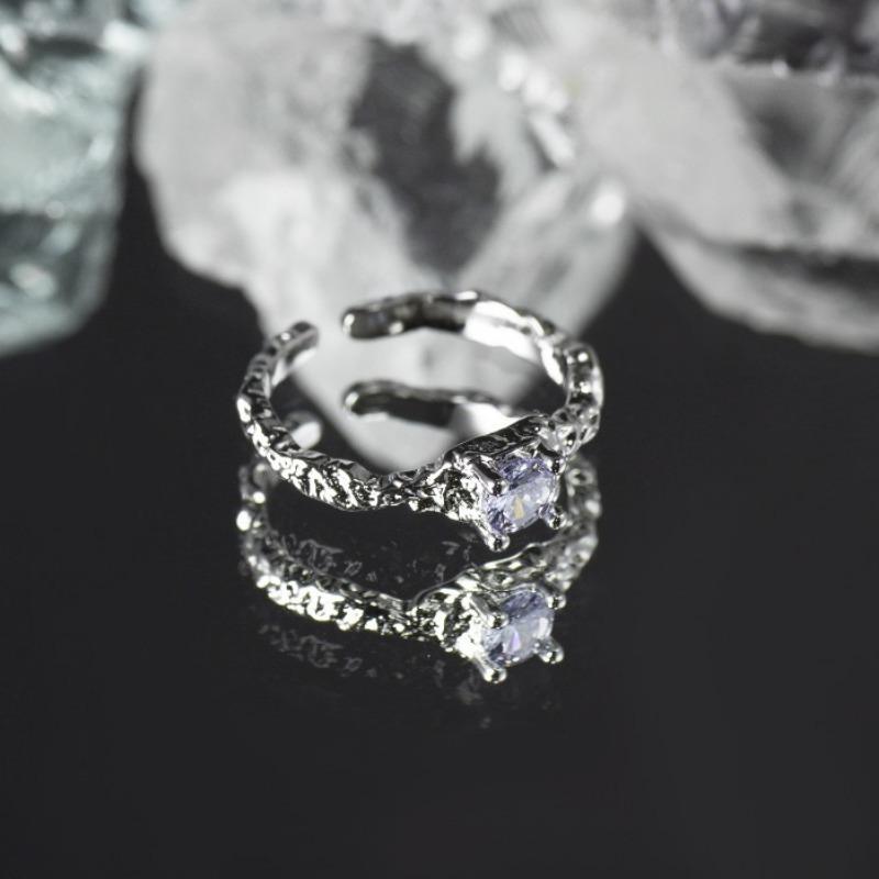 Shiny Irregular Zircon Lava Texture Ring Trend Temperament Women Adjustable Luxury Rings Girls Y2K Jewelry Gifts Accessories