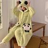 Cute Coral Fleece Winter Warm Sleepwear Women's Pajamas with Pants Set Kawaii Hooded Nightgown Girls Home Wear Suit Pajama