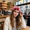 Lace Edge Knitted Beret Soft Bow Beret Versatile Style Wool Beret  Daily Wear