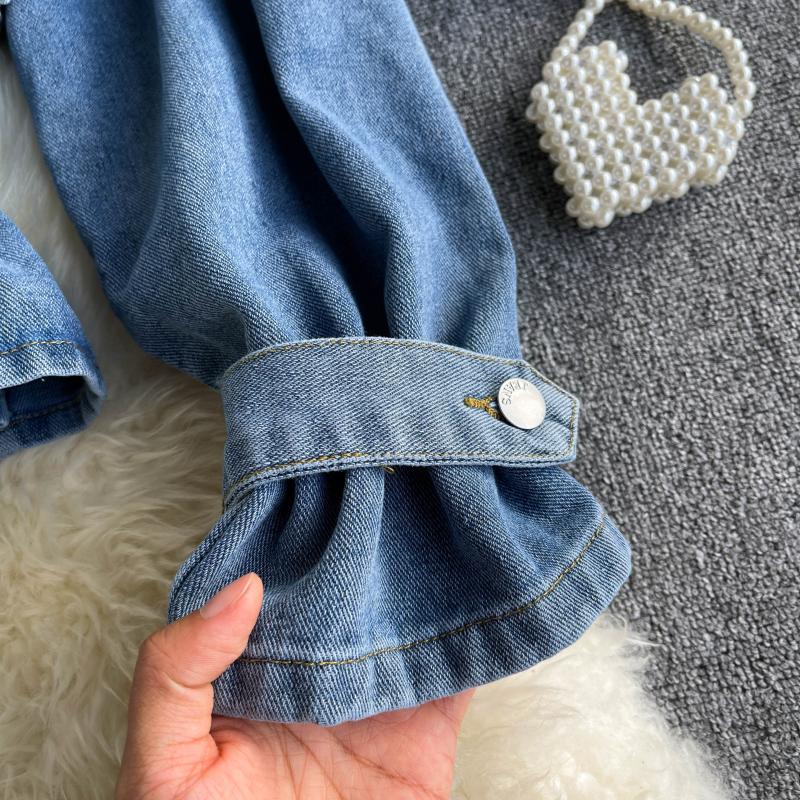 Autumn and Winter Retro Design Sense of the New Loose Short Heavy Riveted Beads Loose Denim Jacket