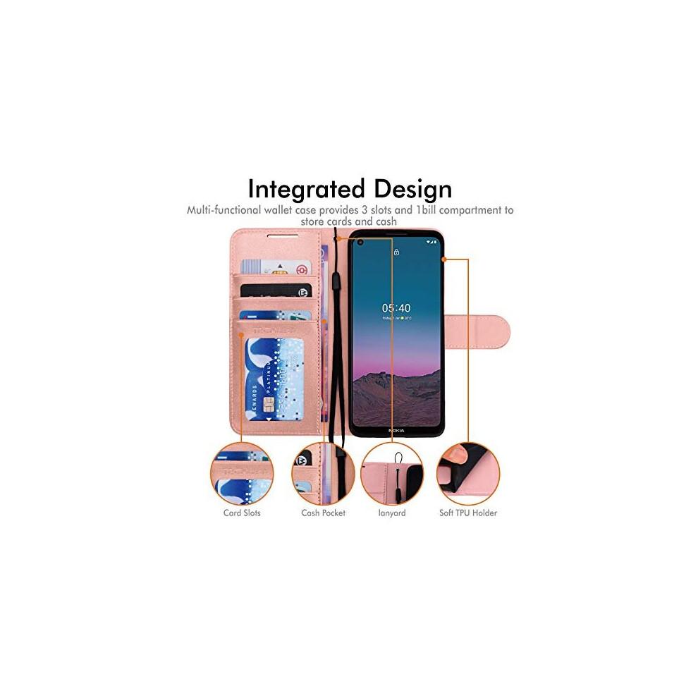 (Rose Gold) Wallet Case fits Nokia 5.4 - Leather Wallet Flip Protective Case Cover with Card Slots, Kickstand and Wrist Strap - PU Leather Flip Cover