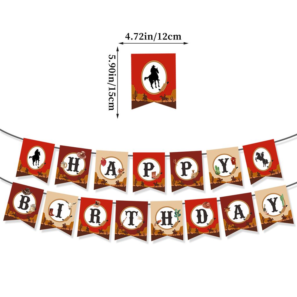 Western Cowboy Themed Birthday Party Decoration Birthday Banner Spiral Pendant Balloon Cake Plug