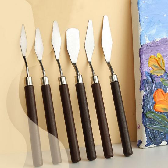 Набор шпателей для рисования с деревянной ручкой, 7 шт./компл., картина маслом из нержавеющей стали, художественная палитра, скребок для смешивания цветов, аксессуары для рисования