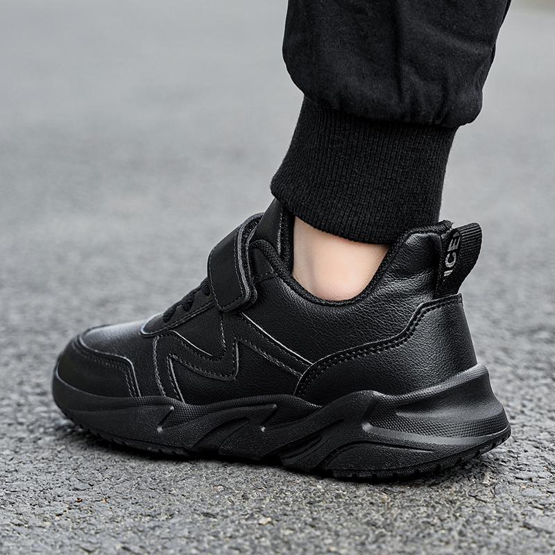 Черная детская спортивная обувь, легкие повседневные кроссовки на плоской подошве для детей, мальчиков, для бега на открытом воздухе, нескользящие детские теннисные кроссовки