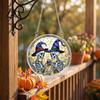 Autumn Holiday Yard Fence Accents Halloween Acrylic Puzzle Window Suncatcher, Stained Glass Style Hanging Ornament Seasonal Event with Metal