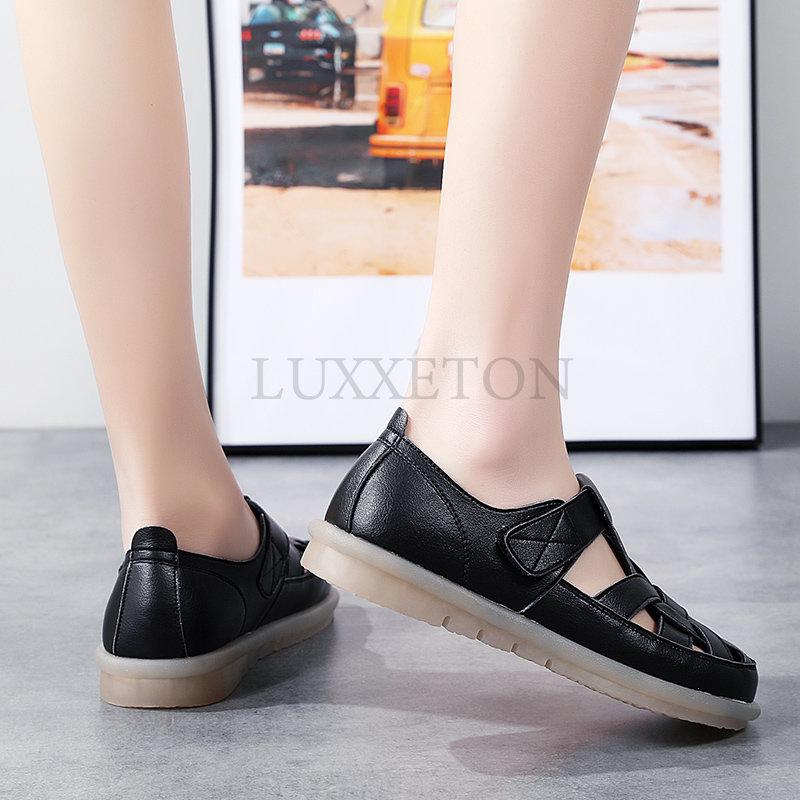 Летние женские сандалии из натуральной кожи, нескользящие сандалии на плоской подошве, винтажная женская повседневная обувь, пляжная обувь для отдыха на природе, Zapatos De Mujer