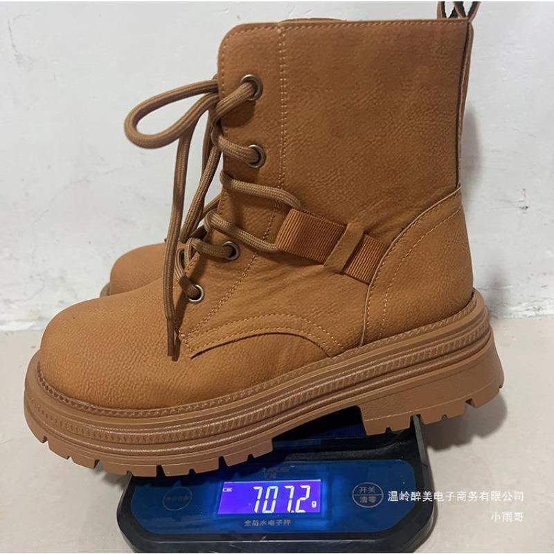 Американская и зарубежная торговля Ботинки Мартин на шнуровке на толстой подошве в британском стиле женские трансграничные увеличивающие рост универсальные короткие кожаные ботинки большого размера