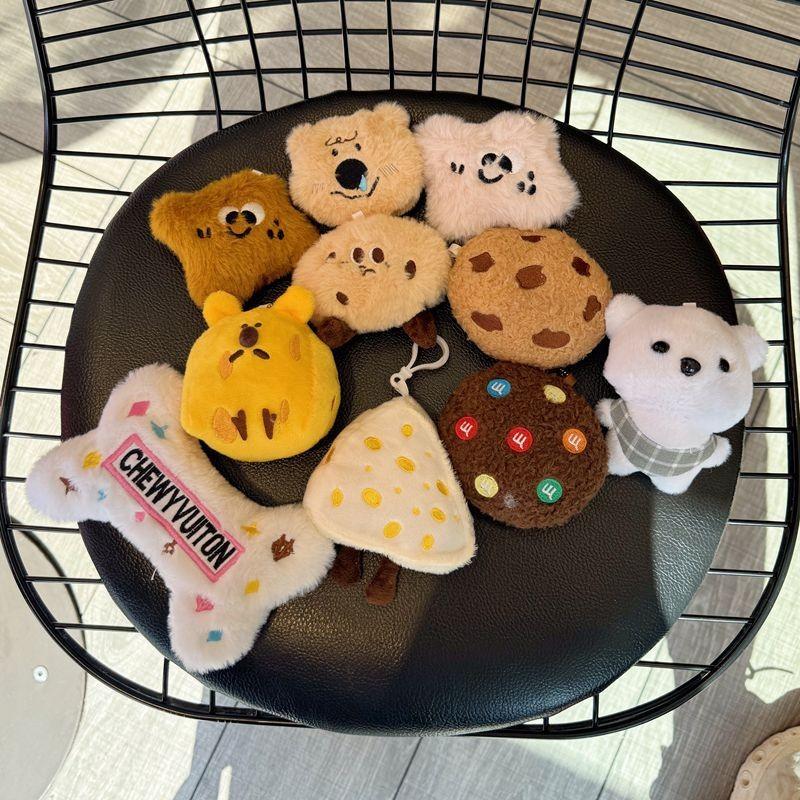 Cheddar Cheese Plush Dog Keychain With Cartoon Design For Backpack And Bag Decor