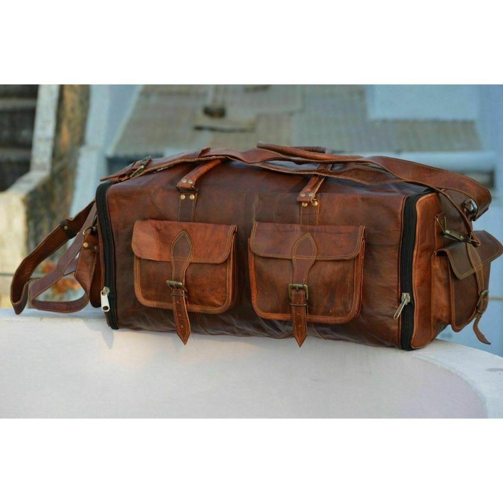 Duffle Men Goat Gym Leather Bag Bag Bag Travel Genuine S Brown Vintage Tote Bag
