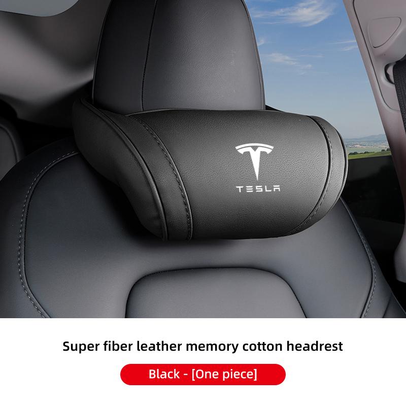 High-end Leather Car Seat Headrest Memory Foam Comfort Neck Pillow For Tesla Model 3 Y S X Cybertruck Juguete Coil Auto Interior