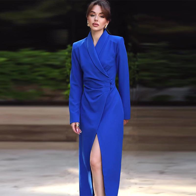 2024 Autumn Women's Elegant Solid Color Lapel Suit Dress
