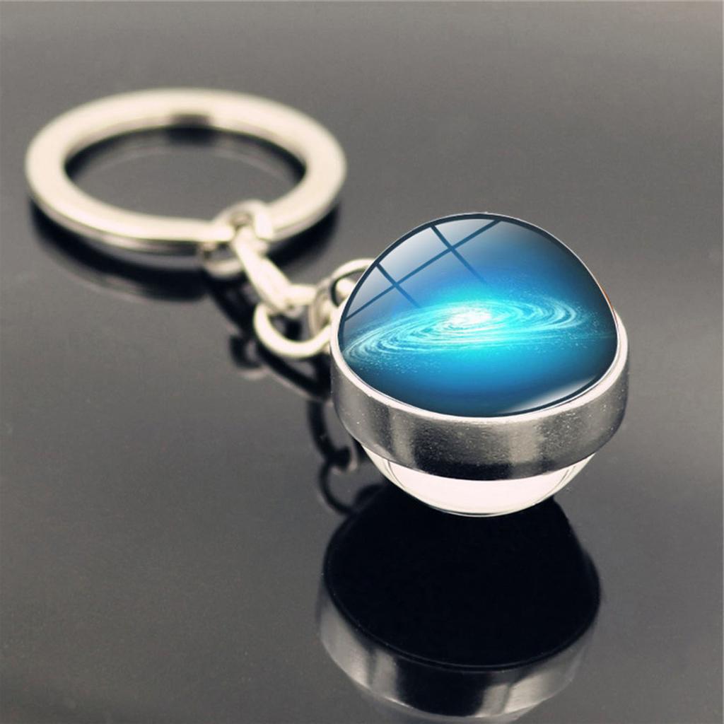 Solar System Milk Y Way Nebula Double Sided Glass Ball Keychain