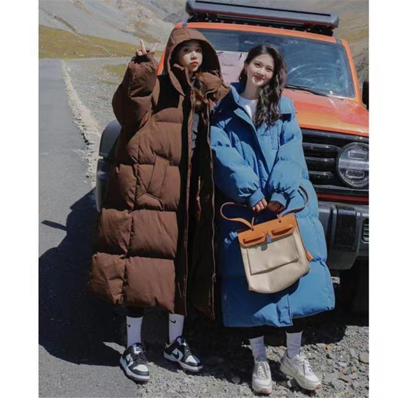 Женская куртка средней длины с капюшоном в корейском стиле из хлопка - плотная, свободная, для зимы