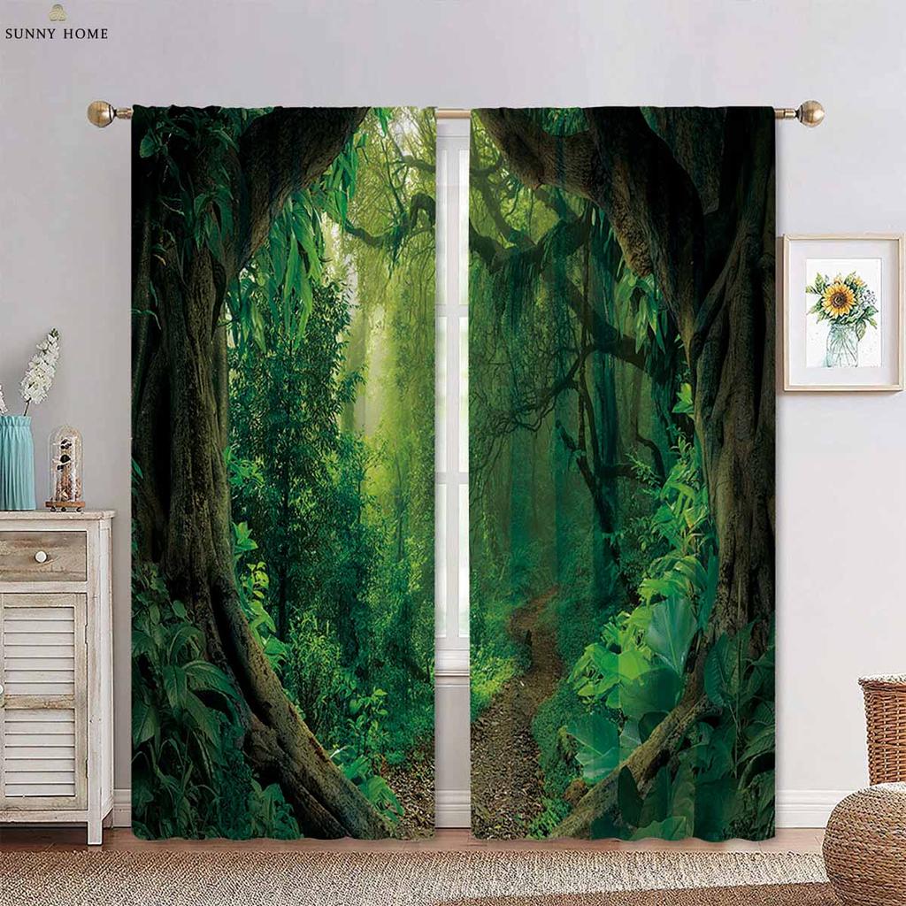 Green Landscape Forest 3d Printed Curtains Machine Washable Bedroom Living Room Kitchen Four Seasons Decorative Curtains 2PCS