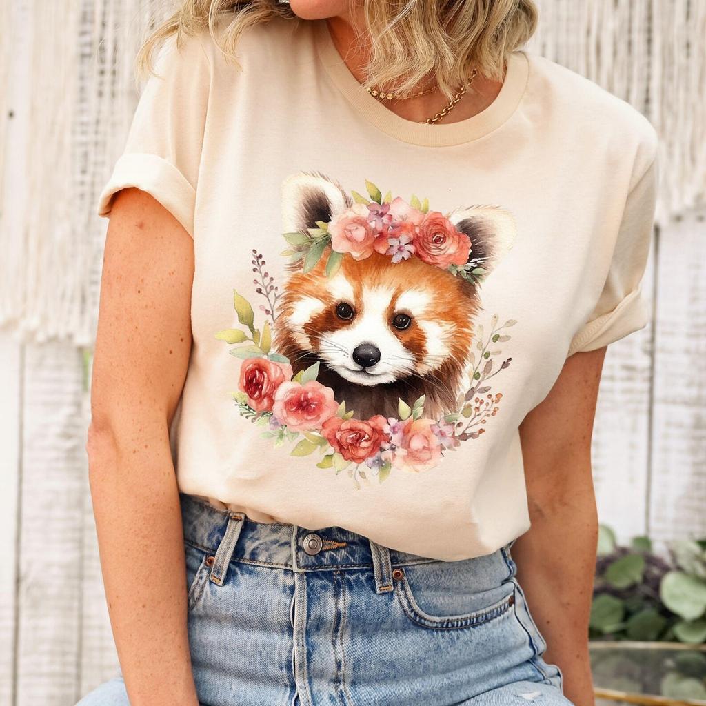 Red Panda with Flowers Shirt | Red Panda Graphic Tee, Animal Wildlife Lover Gift
