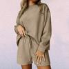 Женская мода Свободный пуловер с круглым вырезом Повседневные шорты с длинным рукавом Модный костюм