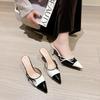 2025 New High-heeled 7CM Sandals for Women, Color Blocked Butterfly Bow Pointed Plus Size Women's Shoes