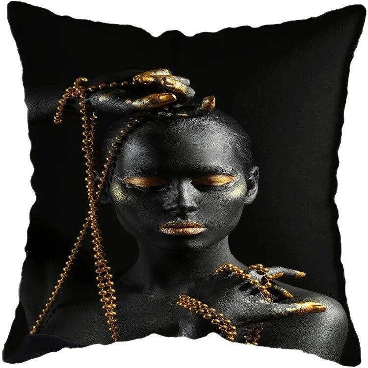 Наволочка для спальни, черно-золотая африканская женская подушка для гостиной, декоративная подушка