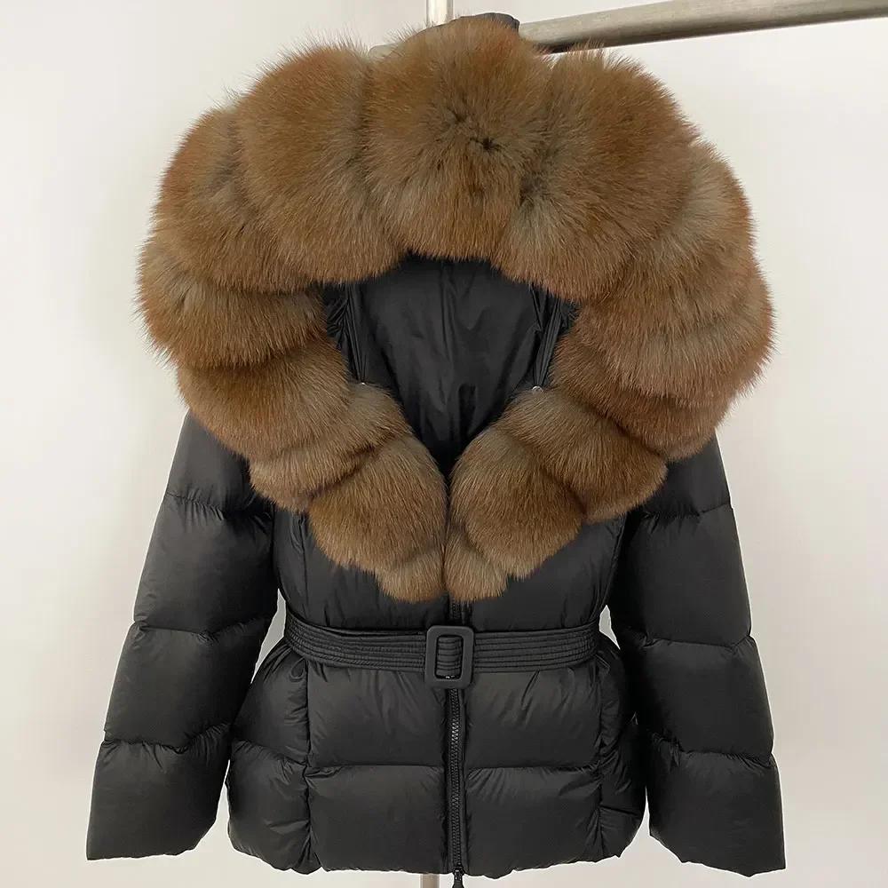 OFTBUY 2024 Белый утиный пух пальто толстый теплый 90% зимняя куртка женская натуральный мех енота лисы воротник с капюшоном женский повседневный