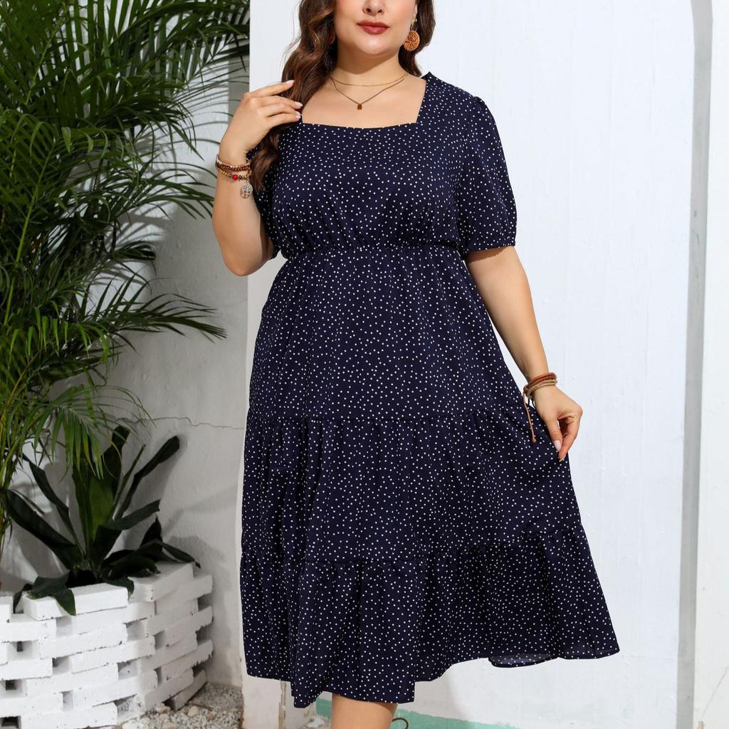 Plus Size Loose Dress Summer Women's Square Neck A-Line Long Dresses
