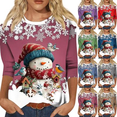 Женская модная повседневная свободная футболка с круглым вырезом и рукавами 3/4 с принтом, женский топ