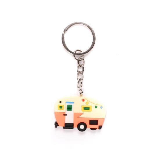 Cartoon RV Shape Keychain, Contrasting Color Keyring Accessories for Travel Trailers, Enameled Metal Retro Camping Car Keychain