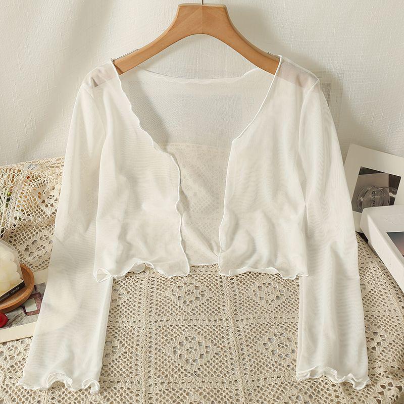 Women's Lace-Up Mesh Cardigan - Sun Protection Short Sleeve Summer Cover-Up, Ice Silk Shawl Top